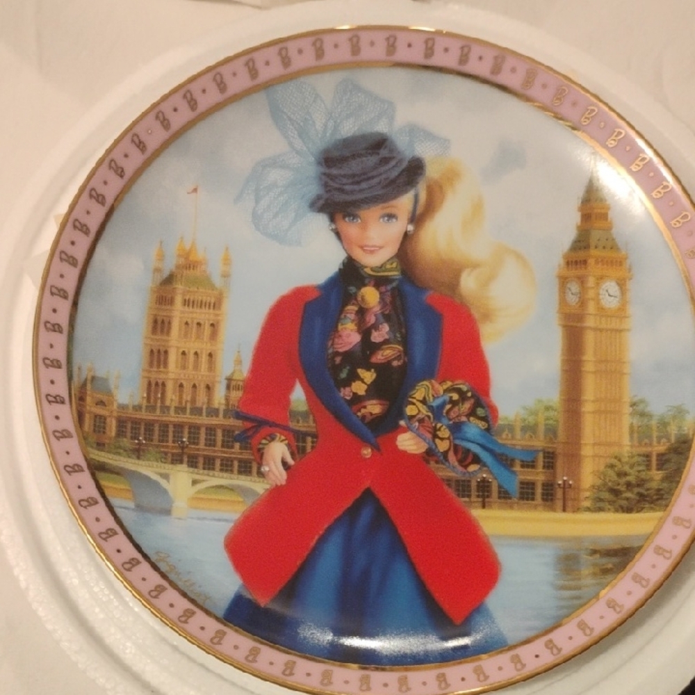 Barbie Portrait Decorative Plate - Red Jacket, Blue Dress